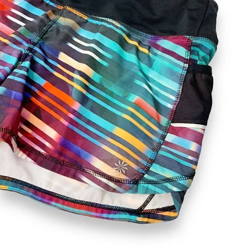 Athleta Laser Beam Ready Set Go Running Shorts Multicolor Stripe Women’s Size- S